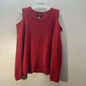 peck and peck 100% cashmere sweater Small Red Cold Shoulder Quiet Luxury Womens